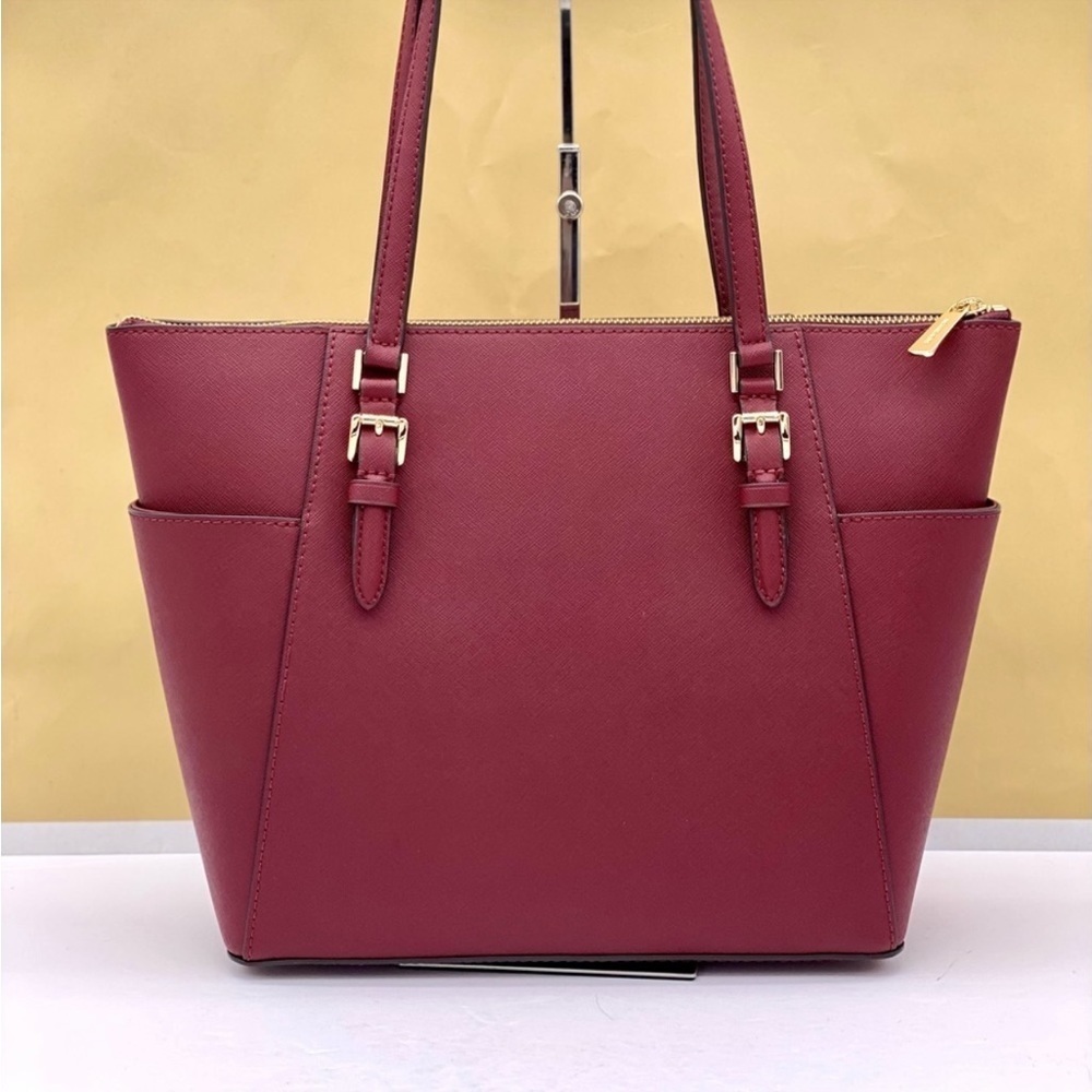 Michael Kors Large Charlotte Tote Shoulder Bag Dark Cherry - Picture 7 of 11